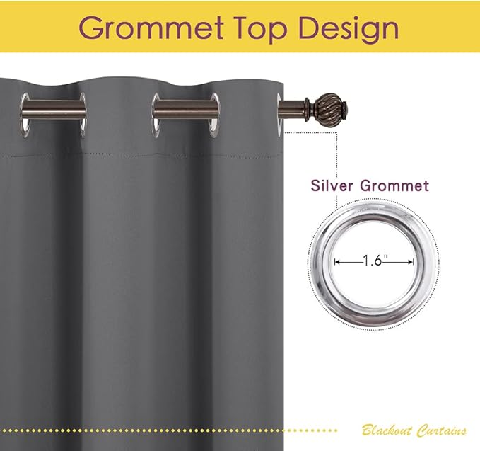NICETOWN Grey Blackout Curtain Panels for Bedroom, Thermal Insulated Grommet Top Blackout Draperies and Drapes for Basement (2 Panels, W70 x L95-inch, Grey)