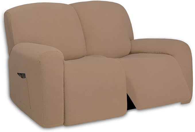 PureFit Super Stretch Loveseat Recliner Sofa Couch Cover with Pocket – 2 Seats Non Slip Soft Sofa Slipcover, Washable Reclining Furniture Protector for Kids, Pets (Recliner Loveseat, Camel)