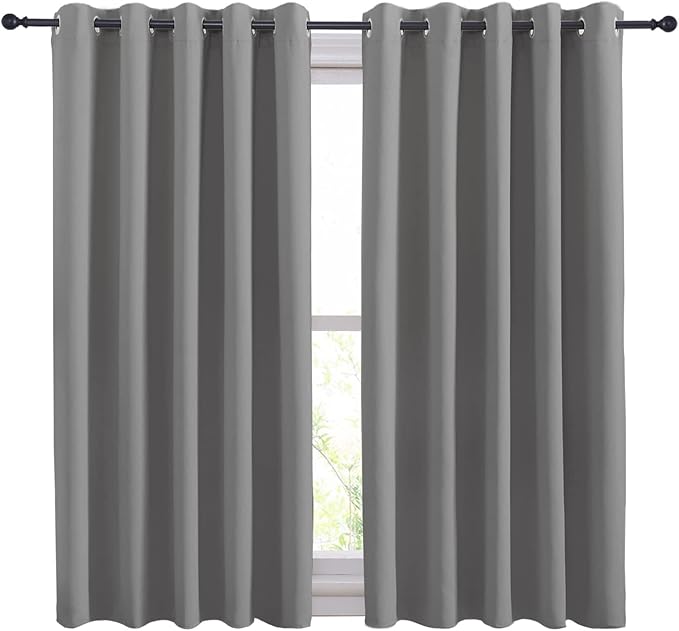 NICETOWN Silver Grey Blackout Curtain Panels for Bedroom, Thermal Insulated Extra Wide Blackout Draperies and Drapes for Basement (2 Panels, W70 x L54-inch)