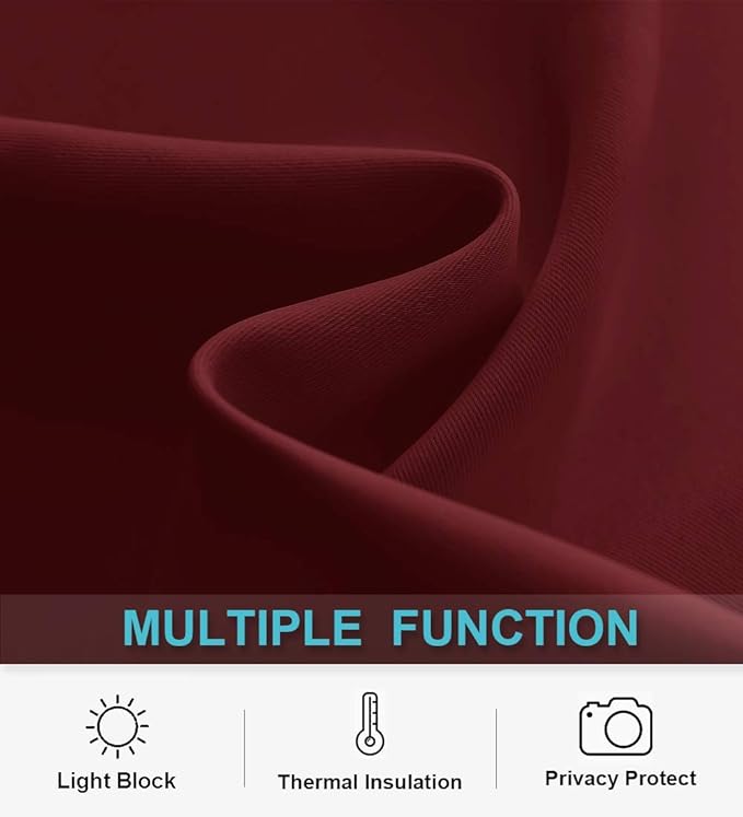 RYB HOME Short Burgundy Red Blackout Curtains for Small Bedroom Window, Insulating UV Blocking Drapes for Kitchen Cafe Basement, Privacy Tiers for Bathroom Window, Width 42 by Length 36, Set of 2