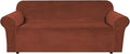 H.VERSAILTEX Stretch Velvet Sofa Covers for 3 Cushion Couch Covers Furniture Protector Soft with Non Slip Elastic Bottom, Crafted from Thick Comfy Rich Velour (Large Sofa 90"-97", Rust)