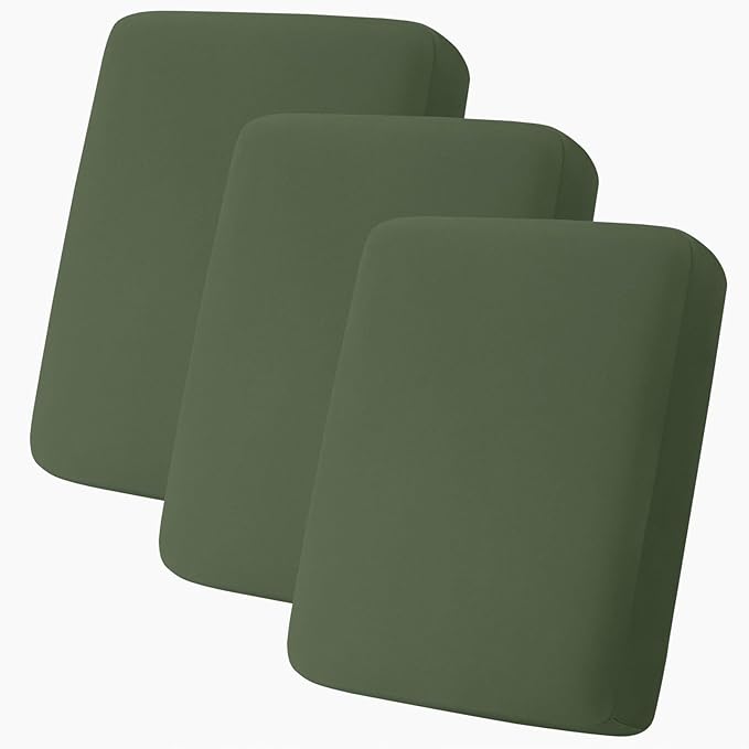 hyha Milk Silk Couch Cushion Covers, Soft Magic Sofa Covers Washable for 3 Cushion Couch, Stretch Sectional Outdoor Cushion Covers for Patio Furniture with Elastic Bottom(3 Packs, Bronze Green)