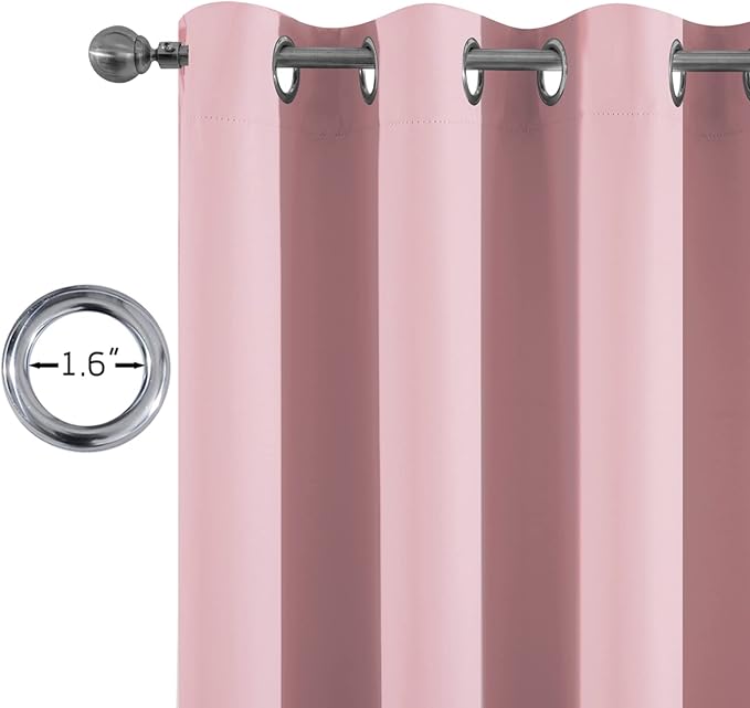 Yakamok Insulated Blackout Window Draperies - Energy Efficient Home Decor Grommet Top Curtains for Bedroom(Pink, 52Wx36L, 2 Panels)