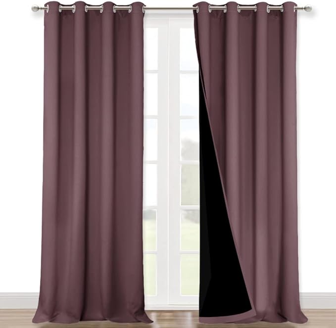 NICETOWN 100% Blackout Blinds, Set of 2, 46" x 96", Dry Rose, Laundry Room Decor Window Treatment Curtains for Large Patio Sliding Door, Thermal Insulated Curtains for Bedroom