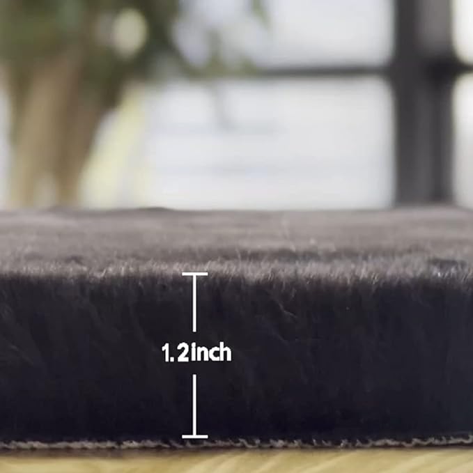 ORINOVA Black Rabbit Shaggy Fur Rug for Bedroom Washable Furry Circle Area Rugs for Living Room Kids Small Round Rug 3ft Nursery Rug