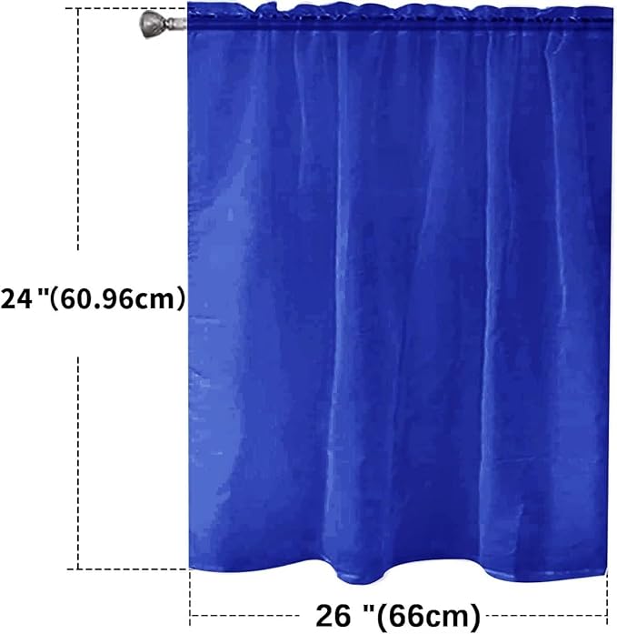 SpaceDresser Basic Rod Pocket Sheer Voile Window Curtain Panels Blue Sapphire 1 Pair 2 Panels 26 Width 24 Inch Long for Kitchen Bedroom Children Living Room Yard（Blue Sapphire，26Wx 24L）