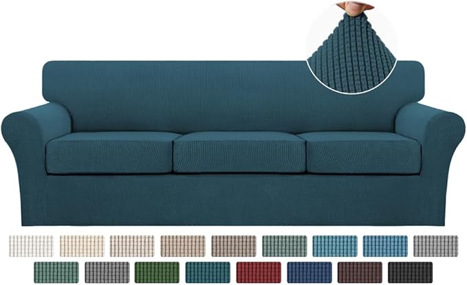 Turquoize 4 Piece Sofa Covers for 3 Cushion Couch Sofa Slipcover Soft Couch Cover for Dogs-Washable Sofa Furniture Covers with 3 Individual Large Cushion Covers Jacquard Fabric(XL Sofa,Deep Teal)
