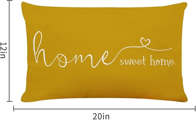 MFGNEH Home Sweet Home Quotes Farmhouse Pillow Covers 12x20 Inch, Decorative Throw Cushion Case, Housewarming Gift, Yellow