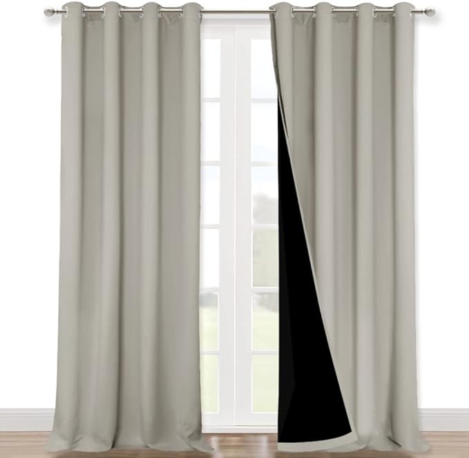 NICETOWN 100% Blackout Blinds, Set of 2, 46" x 102", Natural, Laundry Room Decor Window Treatment Curtains for Large Patio Sliding Door, Thermal Insulated Curtains for Bedroom