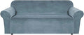 H.VERSAILTEX Stretch Velvet Sofa Covers for 3 Cushion Couch Covers Sofa Slipcovers Furniture Protector Soft with Non Slip Elastic Bottom, Crafted from Comfy Rich Velour (Sofa 72'-90', Stone Blue)