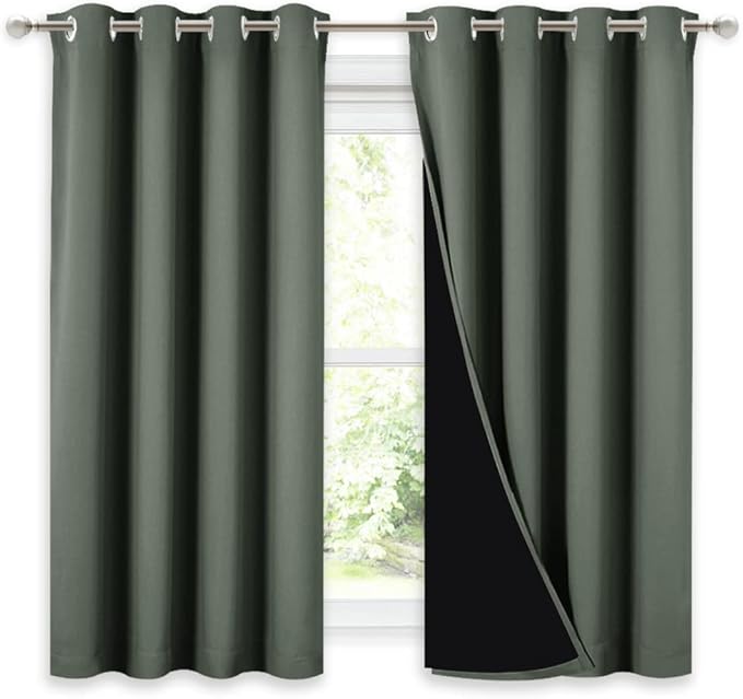 NICETOWN 100% Blackout Curtains 54 inches Long, Double-Deck Completely Blackout Window Treatment Thermal Insulated Lined Drapes for Small Window (Dark Mallard, 1 Pair, 52 inches Width Each Panel)