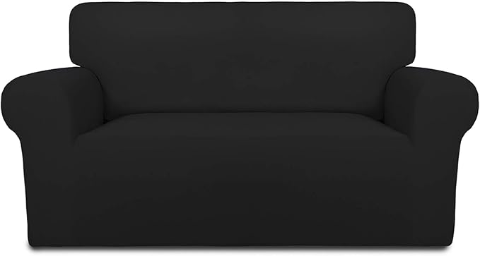 PureFit Super Stretch Sofa Slipcover – Spandex Non Slip Soft Couch Sofa Cover, Washable Furniture Protector with Non Skid Foam and Elastic Bottom for Kids, Pets （Loveseat, Black）
