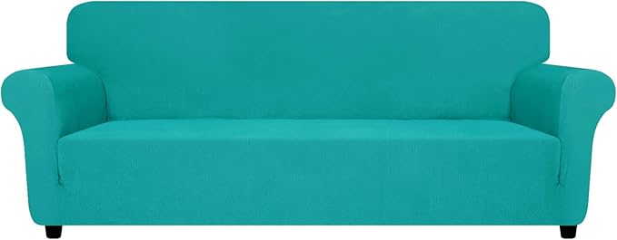 ZNSAYOTX Oversized Super Stretch Couch Cover (92"-115"), New Striped Sofa Covers Comfortable & Durable, Dog Cat Pets Friendly Extra Large Spandex Sofa Slipcovers (Peacock Teal, XL Sofa)