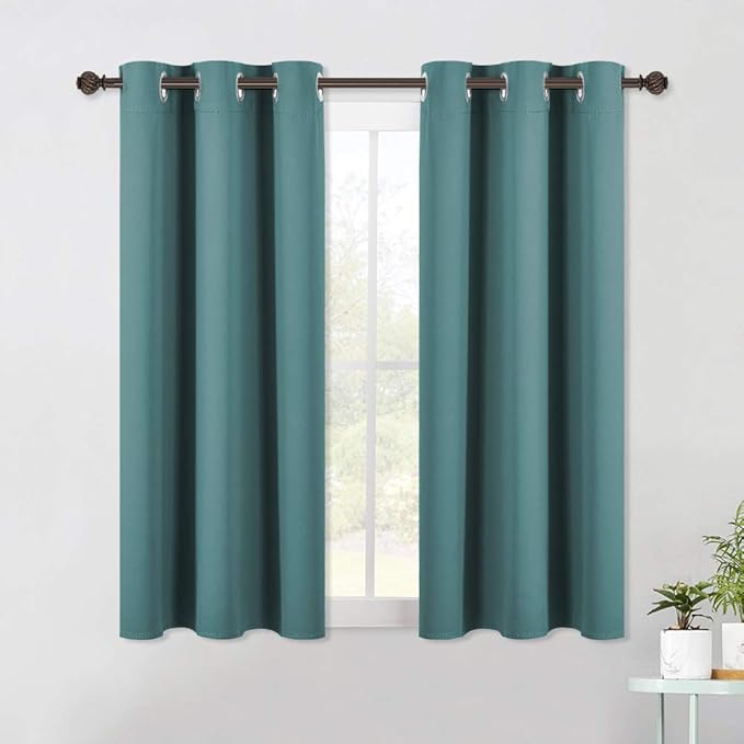 NICETOWN Blackout Curtain Panels for Bedroom, 2 Panels, Sea Teal, W42 x L40-inch, Thermal Insulated Grommet Top Blackout Draperies and Drapes for Basement