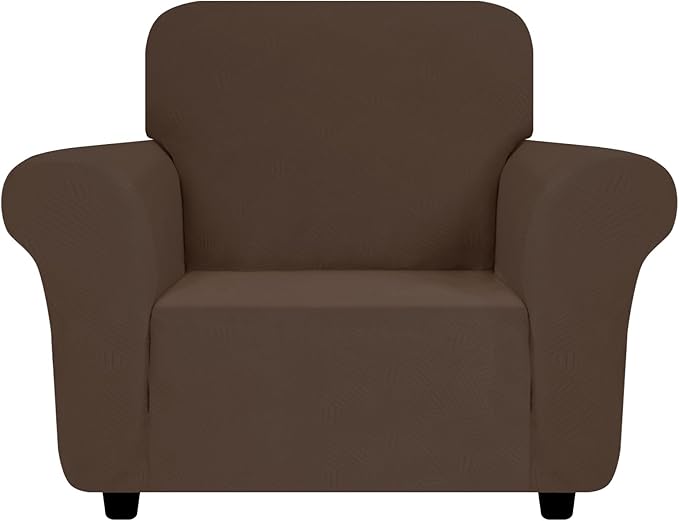 ZNSAYOTX Chair Cover with Arms (30"-47"), New Striped Sofa Chair Covers for Living Room, Dogs Pet Friendly Anti-Slip Chair Protector Spandex Armchair Slipcovers (Coffee, Chair)