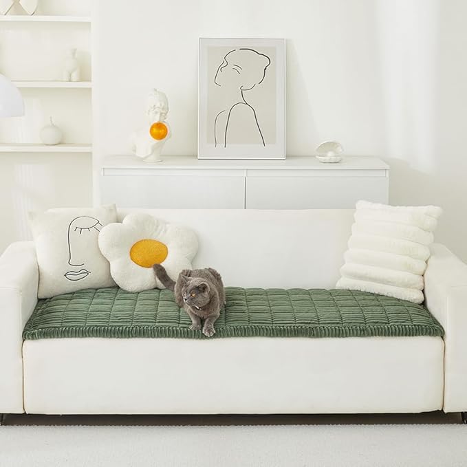 Couch Cover for Dogs Washable, Fuzzy Pet Couch Covers for 3 Cushion Sofa Pet Friendly, Non Slip Sofa Cover (Green, 23.6" x 47"/60 x 120cm)