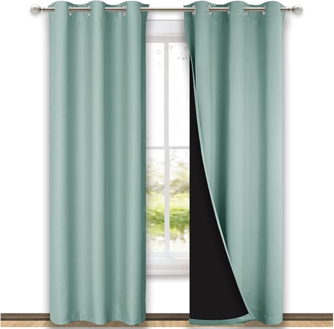 NICETOWN Aqua Blue Blackout Curtains 84 inches Long, Full Light Blocking Drapes with Black Liner for Nursery, Thermal Insulated Draperies for Hall, Villa (2 Pieces, 42" Wide Each Panel, Aqua Blue)