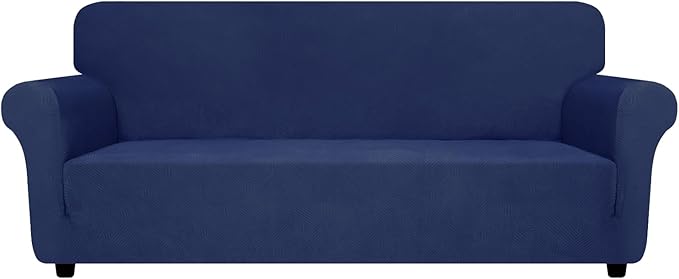 ZNSAYOTX Super Stretch Couch Cover (72"-92"), New Striped Sofa Covers Fitted Slipcovers with Elastic Bottom, Dog Cat Pets Proof Spandex Fabric Comfortable & Durable (Navy Blue, Sofa)
