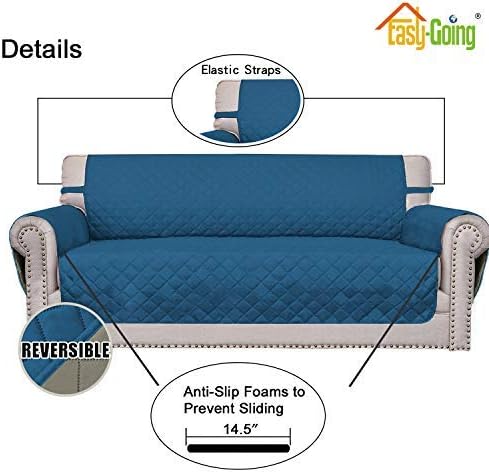 Easy-Going 4 Seater Sofa Slipcover Reversible Sofa Cover Water Resistant Couch Cover with Foam Sticks Elastic Straps Furniture Protector for Pets Children Dog Cat (XX-Large, PeacockBlue/Beige)