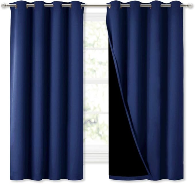 NICETOWN 100% Blackout Curtain Panels, Thermal Insulated Black Liner Curtains for Nursery Room, Noise Reducing and Cold Blocking Drapes for Windows (Royal Blue, Set of 2, 52-inch Wide by 63-inch Long)
