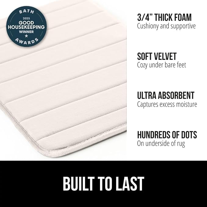 Bath Mat, Memory Foam, 30x20 Cream, Machine Washable with Grip Dots