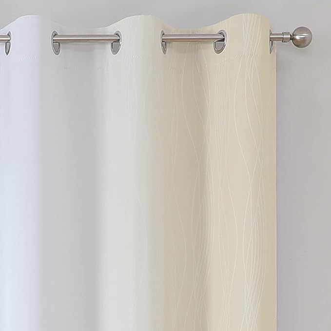 Estelar Textiler Full Room Darkening Blackout Curtains 72 Inch Length 2 Panels Set, Ombre Greyish White and Beige Thermal Insulated Full Light Blocking Grommet Blackout Drapes for Bedroom, 42Wx72L