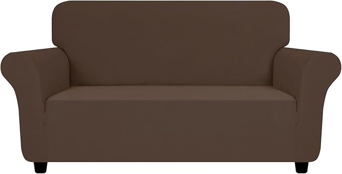 ZNSAYOTX Super Stretch Loveseat Covers (57"-70"), New Striped Love Seat Slipcover, Dogs Pet Friendly Anti-Slip Couch Protector Spandex Durable 2 Seater Fabric Sofa Cover (Coffee, Loveseat)