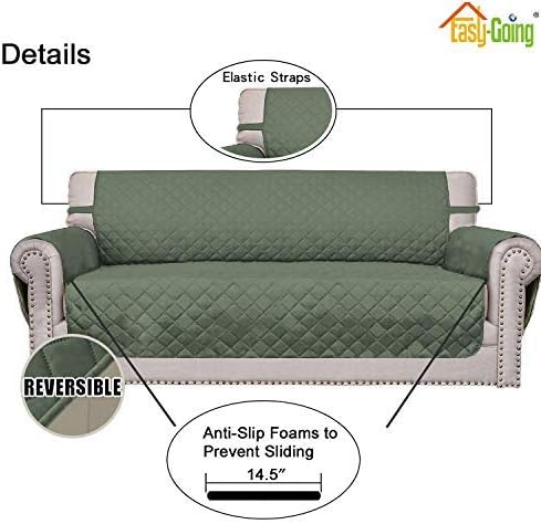 Easy-Going 4 Seater Sofa Slipcover Reversible Sofa Cover Water Resistant Couch Cover with Foam Sticks Elastic Straps Furniture Protector for Pets Children Dog Cat (XX-Large, Greyish Green/Beige)