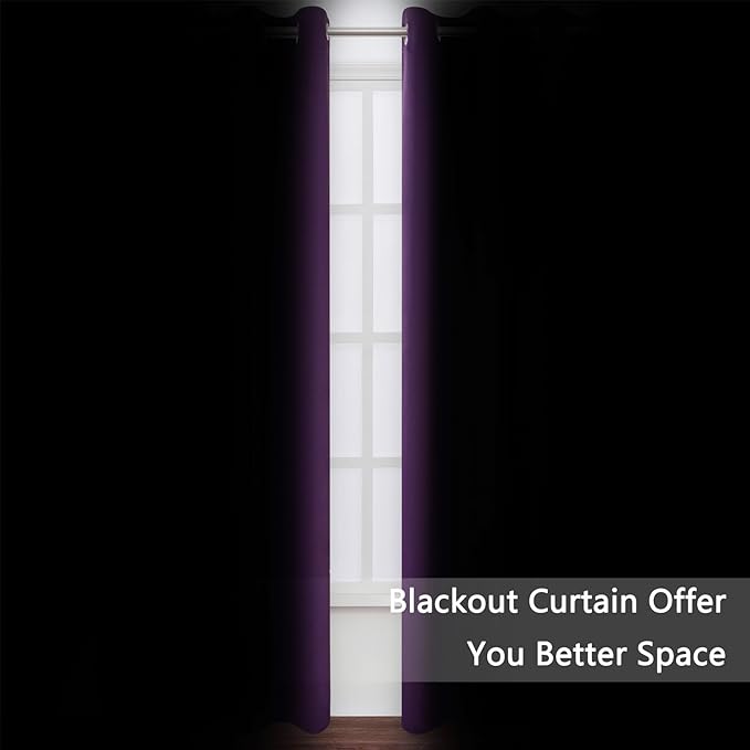 LEMOMO Blackout Curtains 52 x 120 Inch Long Purple Curtains Set of 2 Panels Room Darkening Curtains for Bedroom and Living Room