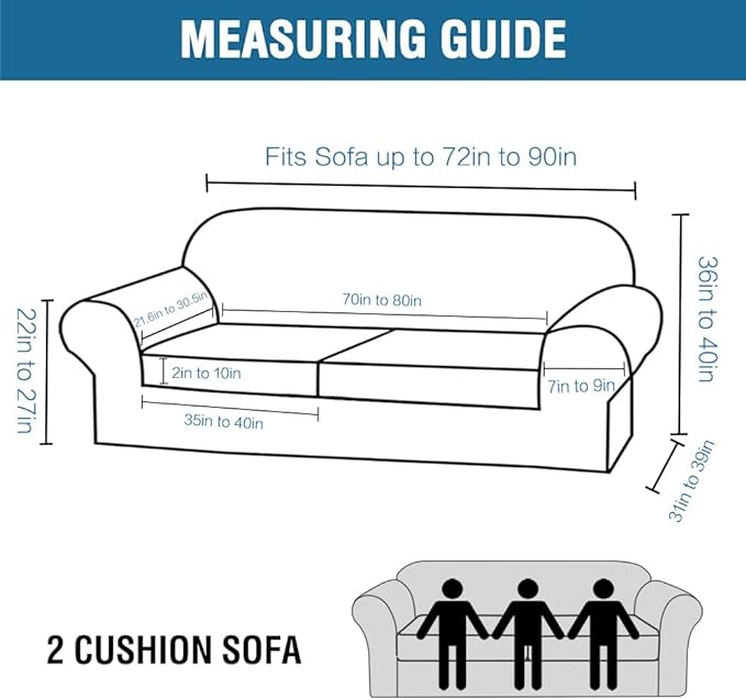 H.VERSAILTEX Real Velvet Plush 3 Piece Stretch Sofa Covers Couch Covers for 2 Cushion Couch Sofa Slipcovers Width Up to 90 Inch Feature Thick Soft Stay in Place (Large Sofa, Black)