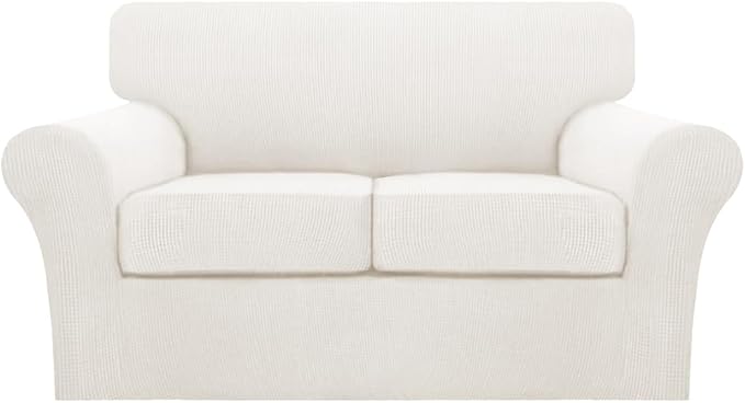 Turquoize 3 Piece Sofa Covers for 2 Cushion Couch Sofa Slipcover Soft Couch Cover for Dogs-Washable Sofa Furniture Cover with 2 Individual Cushion Covers, Thick Jacquard Fabric (Loveseat, Porcelain)