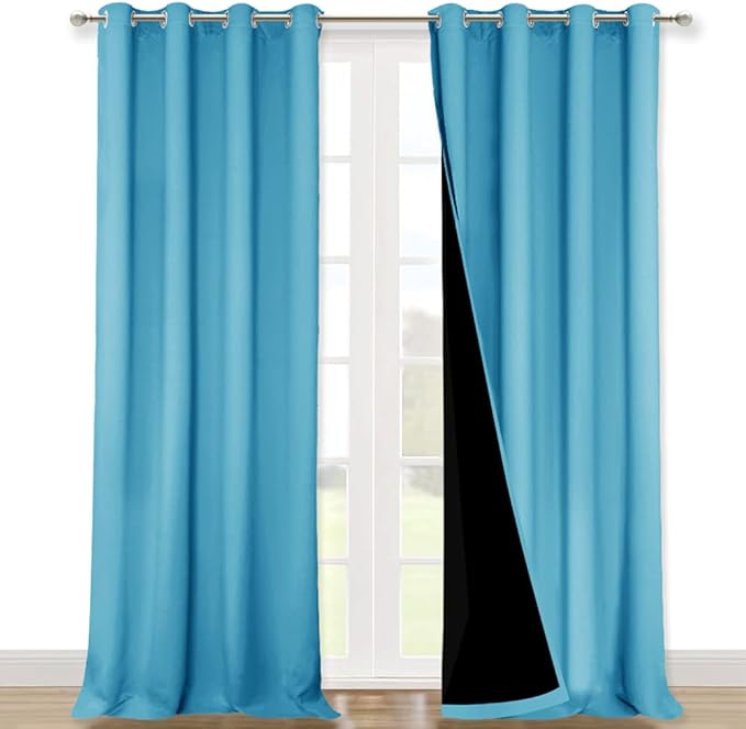 NICETOWN 100% Blackout Curtains for Windows, Pack of 2, Teal Blue, 52" W x 120" L, Super Heavy-Duty Black Lined Total Darkness Drapes for Bedroom, Privacy Assured Window Treatment for Patio