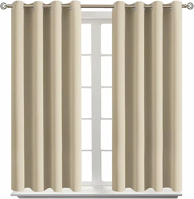 BGment Room Darkening Curtains 54 Inches Long - Grommet Thermal Insulated Drapes Window Treatment Curtains for Bedroom, 2 Panels, 52 x 54 Inch, Beige
