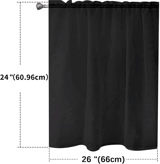SpaceDresser Basic Rod Pocket Sheer Voile Window Curtain Panels Black 1 Pair 2 Panels 26 Width 24 Inch Long for Kitchen Bedroom Children Living Room Yard（Black，26Wx 24L）