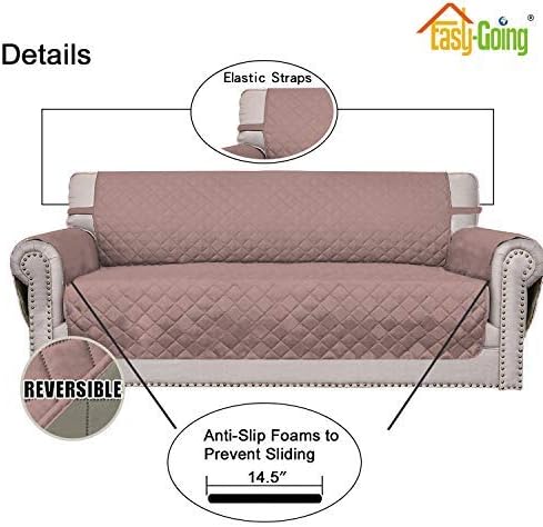 Easy-Going 4 Seater Sofa Slipcover Reversible Sofa Cover Water Resistant Couch Cover with Foam Sticks Elastic Straps Furniture Protector for Pets Children Dog Cat (XX-Large, Pink/Beige)