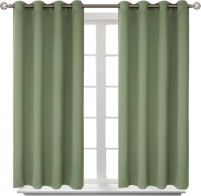 BGment Room Darkening Curtains 54 Inches Long - Grommet Thermal Insulated Drapes Window Treatment Curtains for Bedroom, 2 Panels, 52 x 54 Inch, Grass Green
