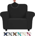 ZNSAYOTX Chair Cover with Arms (30"-47"), New Striped Sofa Chair Covers for Living Room, Dogs Pet Friendly Anti-Slip Chair Protector Spandex Armchair Slipcovers (Black, Chair)