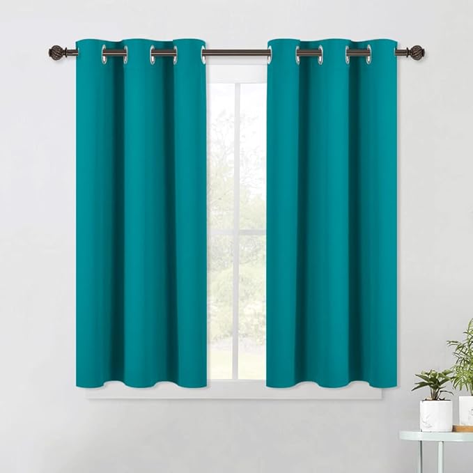 NICETOWN ROM Darkening Curtains 45 inch Length 2 Panels, Thermal Insulated Grommet Blackout Curtains for Modern Casual Elegant Bedroom Kids Room Theme Decoration (Peacock Teal, 2 Pieces, W42)