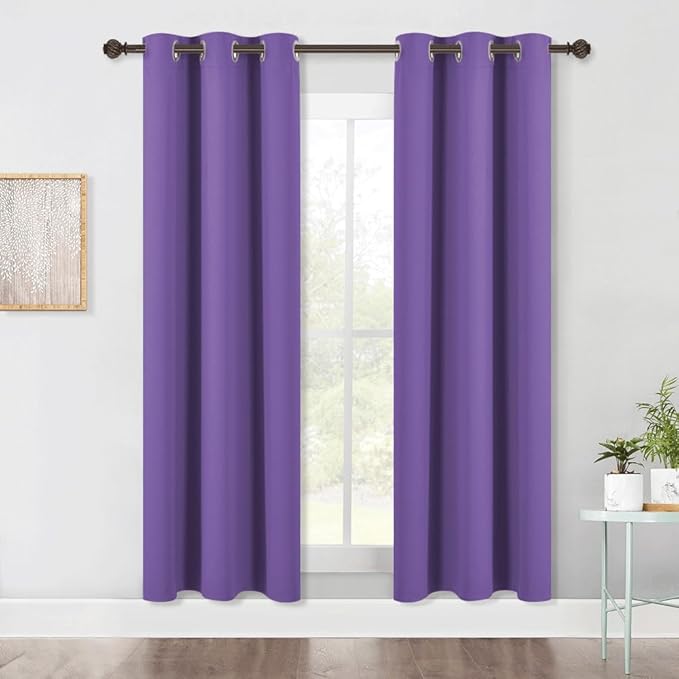 NICETOWN Bedroom Blackout Draperies Panels, 2 Panels, 42 x 72 Inch, Lilac Purple, Three Pass Microfiber Noise Reducing Thermal Insulated Solid Ring Top Window Curtains