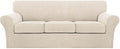 Turquoize 4 Piece Sofa Covers for 3 Cushion Couch Sofa Slipcover Soft Couch Cover for Dogs Washable Furniture Cover with 3 Individual Large Cushion Covers Feature Fabric (Large Sofa, Biscotti Beige)