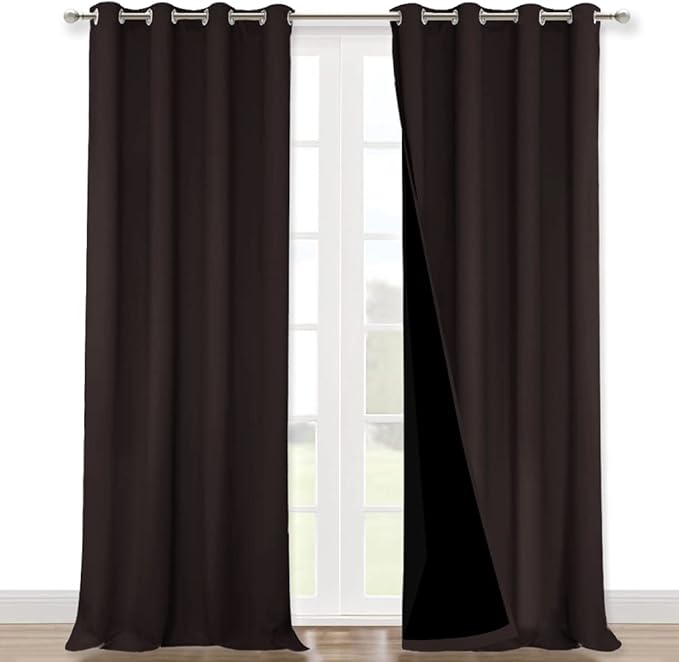 NICETOWN Full Shading Curtains 90 inches Long 2 Panels Set for Windows, Brown, Pack of 2, 52 inches W, Super Heavy-Duty Black Lined Blackout Curtains for Bedroom, Privacy Assured Window Treatment
