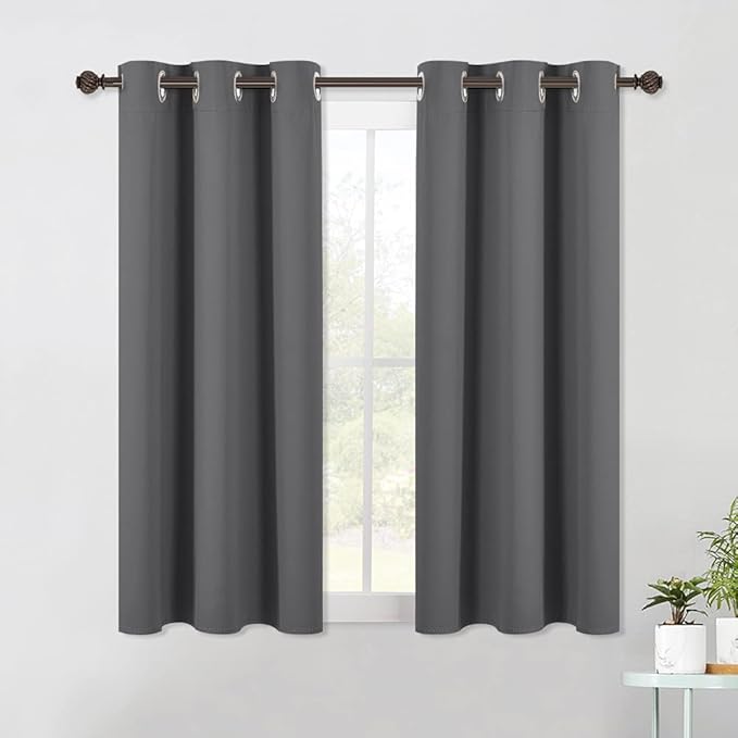 NICETOWN Bedroom Curtains Blackout Drapery Panels, Three Pass Microfiber Thermal Insulated Solid Ring Top Blackout Window Curtains/Drapes (Two Panels, 42 x 54 Inch, Gray)