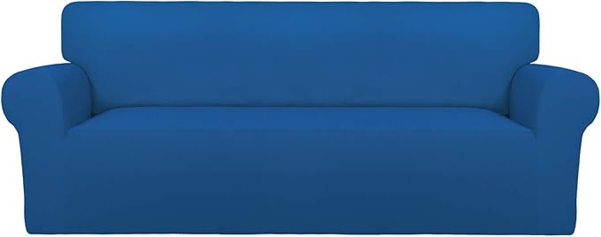 PureFit Super Stretch Sofa Slipcover – Spandex Non Slip Soft Couch Sofa Cover, Washable Furniture Protector with Non Skid Foam and Elastic Bottom for Kids, Pets （Oversized Sofa, Classic Blue）