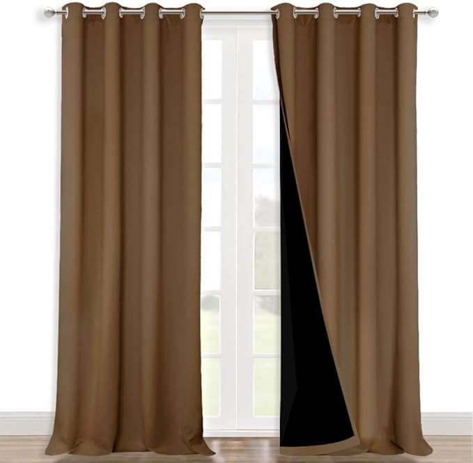 NICETOWN Full Shading Curtains for Windows, Gold Brown, Pack of 2, 52 inches W x 95 inches L, Super Heavy-Duty Black Lined Blackout Curtains for Bedroom, Privacy Assured Window Treatment