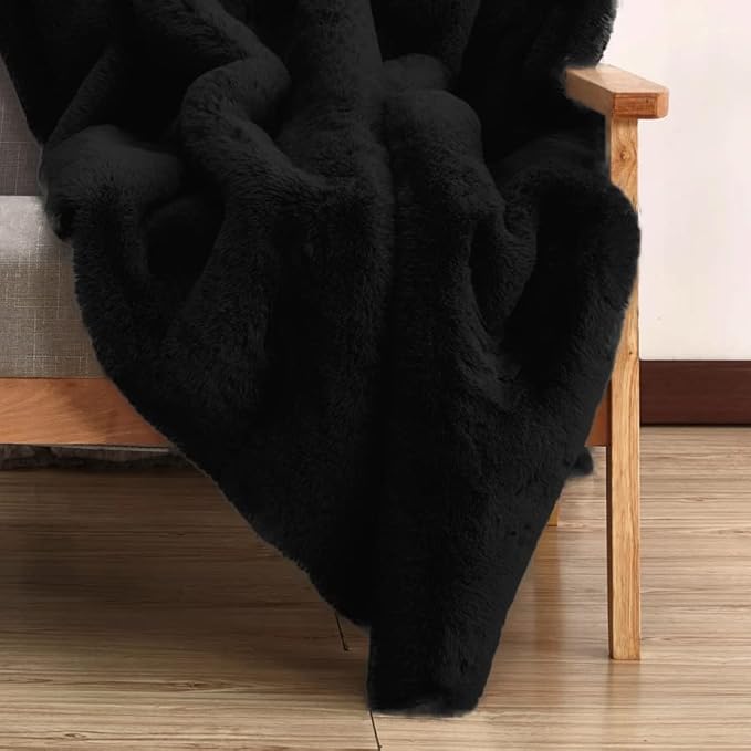 ORINOVA Black Washable Area Rugs 6x9 Rugs for Living Room Faux Rabbit Fuzzy Fur Rug for Bedroom Nursery Rugs Room Décor