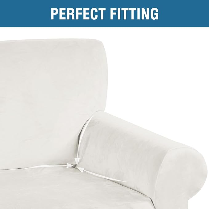 H.VERSAILTEX Stretch Velvet Sofa Covers Large Couch Covers Sofa Slipcovers Furniture Protector with Non Slip Elastic Bottom, Feature Thick Comfy Rich Velour (Extra Wide Sofa 98"-105", Porcelain White)