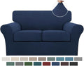Turquoize 3 Piece Sofa Covers for 2 Cushion Couch Sofa Slipcover Soft Couch Cover for Dogs-Washable Sofa Furniture Covers with 2 Individual Cushion Covers, Thick Jacquard Fabric (Loveseat, Navy)