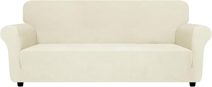 ZNSAYOTX Super Stretch Couch Cover (72"-92"), New Striped Sofa Covers Fitted Slipcovers with Elastic Bottom, Dog Cat Pets Proof Spandex Fabric Comfortable & Durable (Beige, Sofa)