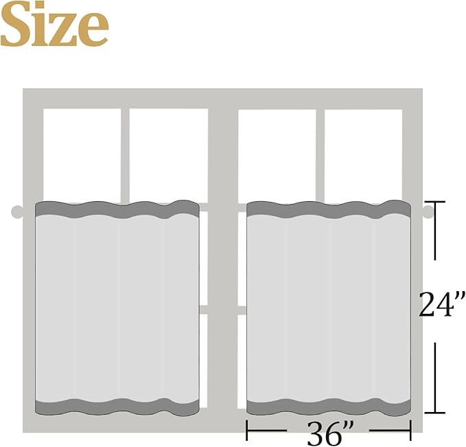 Boho Kitchen Cafe Curtain 24 Inch Length, 36 Inch Width, Single Panel Beige Linen Blend Embroidered Tier Curtain, Light Filtering for Small Window