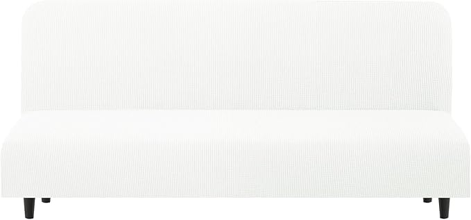 U-NICE HOME Stretch Futon Cover Armless Bed Slipcover - Soft Jacquard Fabric Washable for Pet Friendly, Ivory White
